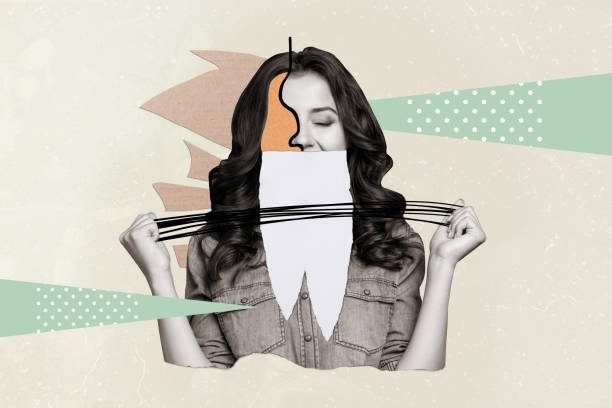 istock Creative black white effect collage of happy woman solving problem have straight line free captivity 2193087924