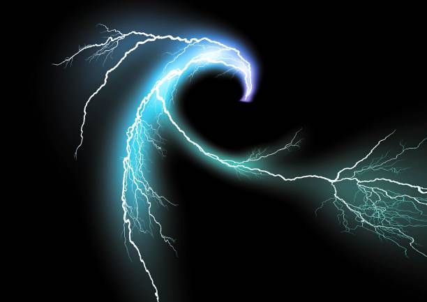 istock 3D illustration of blue lightning swirls on a black background 2193089894