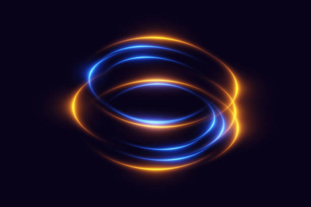 istock Glowing spiral neon light.  Particles of sparks of a circle, and dyno speed. 2193093027