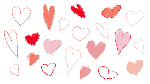 istock Crayon drawn heart. Chalk brush love vector icon. Grunge sketch valentine day element set. Wedding scrawl with pastel  paintbrush. Cute simple outline lipstick texture design. Hand draw pen contour 2193093286
