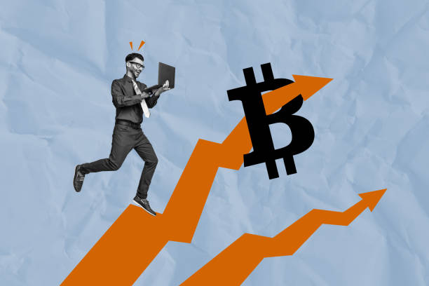 istock Composite creative art collage of successful man trader run bitcoin laptop exchange cryptocurrency online earnings profit increase isolated on paper background 2193094118