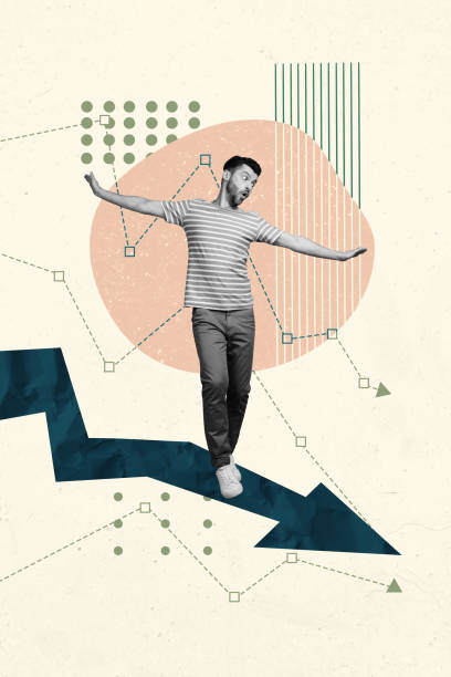 istock Vertical creative collage poster young man riding regression arrow go down bankruptcy money loss business failure drawing background 2193094131