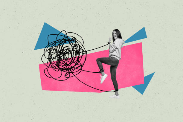 istock Chaos in head collage illustration workaholic woman which cant move when her thoughts only about job isolated on gray color background 2193094627