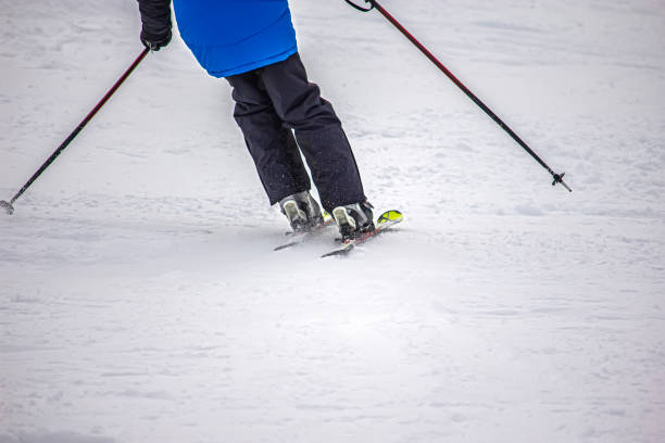 View of the Close-Up of Skier in Action