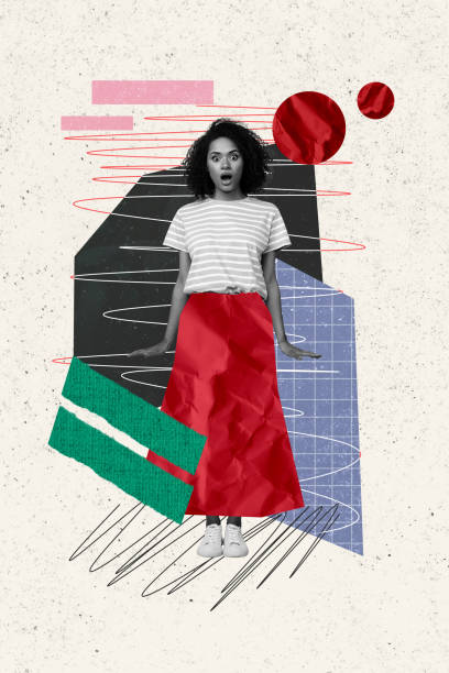 istock Vertical collage creative poster black white filter shocked scary terribly young woman stand model pose fashion style doodle unusual 2193101554
