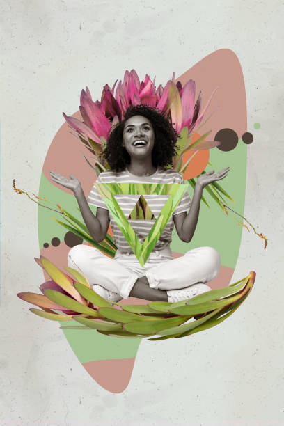 istock Vertical creative collage poster sitting lotus pose young girl relaxing positive chakra mental healthcare drawing background 2193101575
