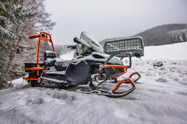 View of the Snowmobile Parked in Winter Wonderland
