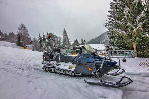 View of the Snowmobile Parked in Winter Wonderland