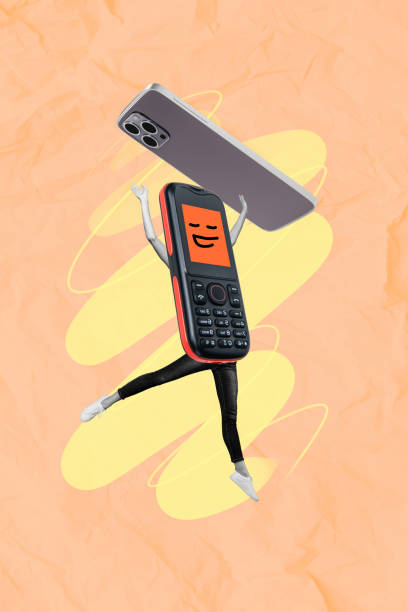 istock 3d abstract creative artwork template collage of funny vintage phone walking legs holding modern device isolated painting background 2193103978