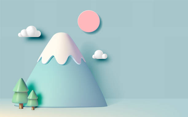 istock Minimalist Mountain Fuji Scene with Sunrise and Clouds in Pastel Colors 2193104893