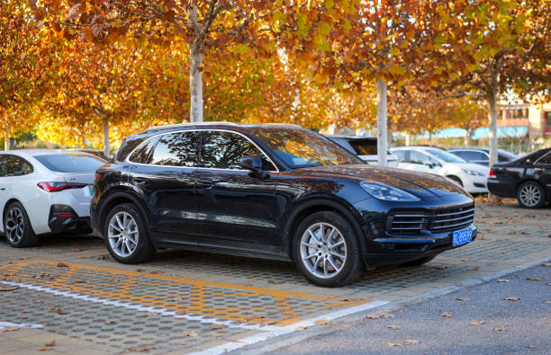 2024.11.22, Beijing, China. Black Porsche in Parking Lot