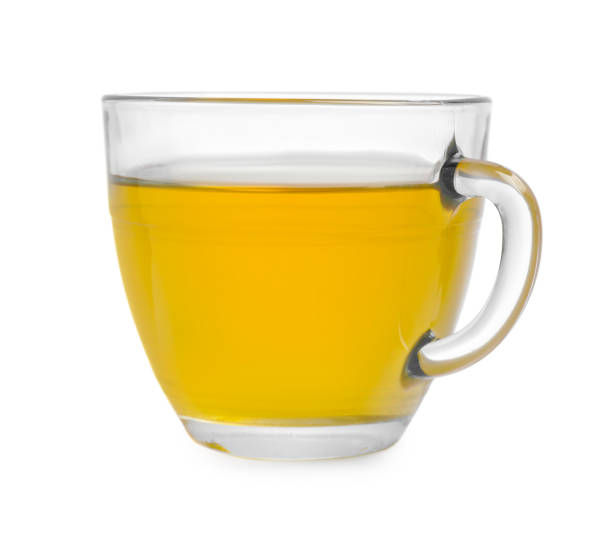 istock Fresh green tea in glass cup isolated on white 2193112513