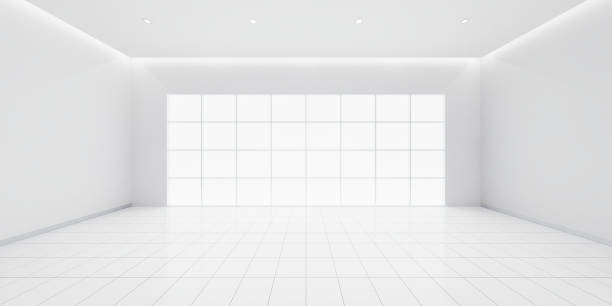 istock 3d rendering of white empty room with tile floor suit for background. 2193112599