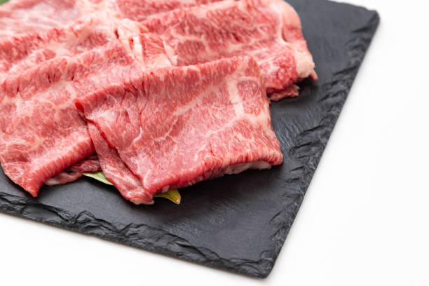 istock Beef shoulder loin for sukiyaki on white background. 2193115394