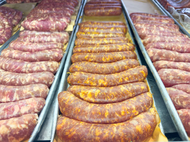 istock Sausages in butcher display 2193119886