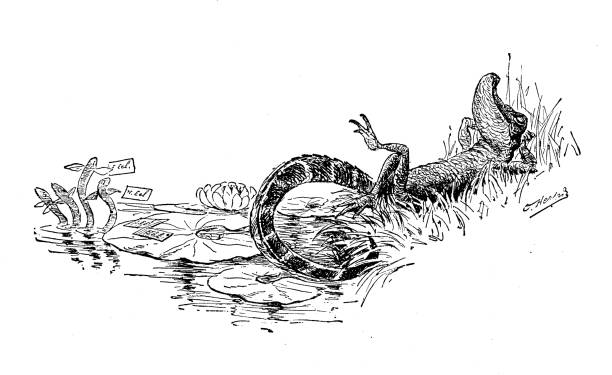 Cartoon characters and animals from 19th century fable book