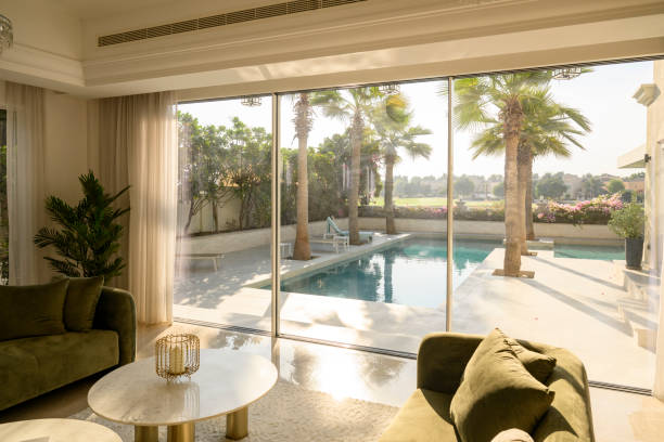 Luxury villa with swimming pool, Interior to exterior view