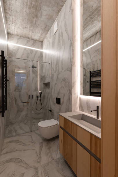 istock Explore Modern Minimalist Bathroom Design featuring Elegant Finishes and Accessories 2193129397