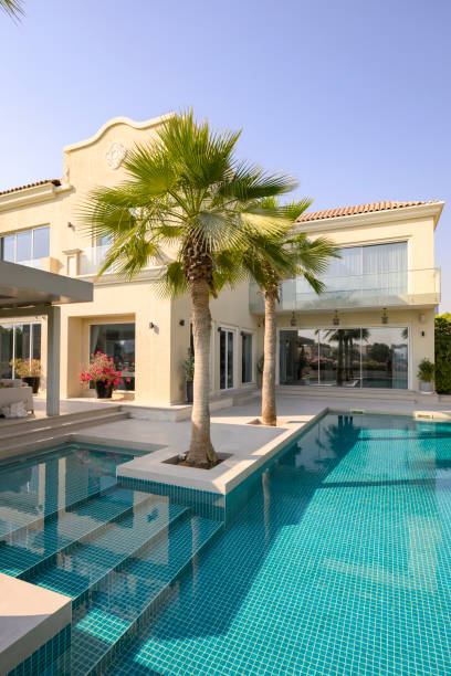 istock Luxurious villa with large swimming pool and palm trees in Dubai 2193131676