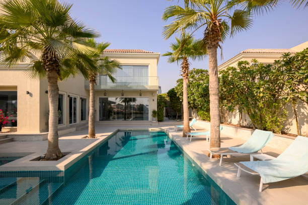 istock Elegantly designed luxury home featuring outdoor swimming pool 2193131691