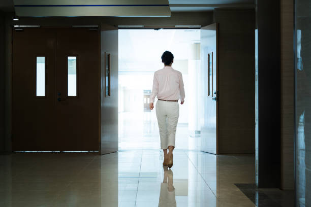 Woman walking to the door