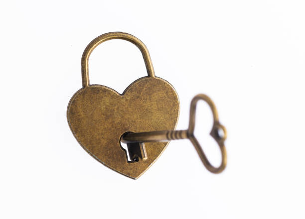 istock Heart shaped lock and key on white background 2193133428