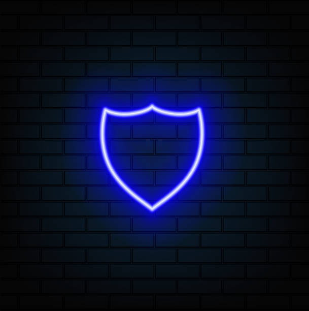 istock Shield line icon neon laser beams the symbol of the knights shield glowing laser speech bubble bubb... 2193137024