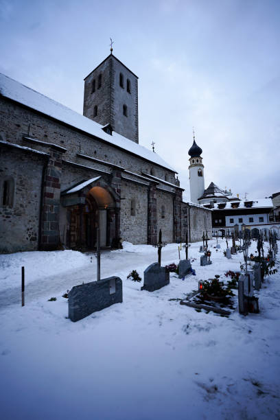 Sant Abbondio, Gambarogno, Switzerland - April 9, 2024: View of the Saint Abbondio cemetery, Ranzo, Gambarogno in the canton of Ticino.
