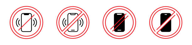 istock Crossed phones prohibition. Silence or no call symbols 2193152245