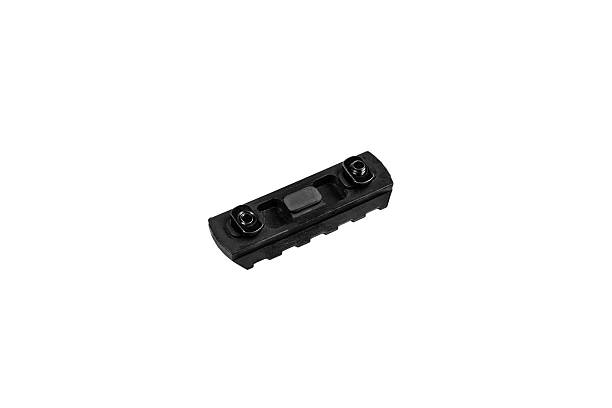 istock A black Picatinny rail section with two mounting screws, isolated on a white background, ideal for firearm accessory attachment. 2193158665