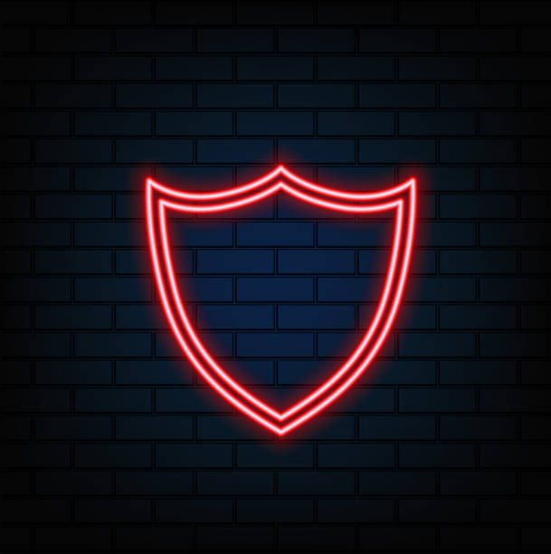 istock Shield line icon neon laser beams the symbol of the knights shield glowing laser speech bubble bubb... 2193162305