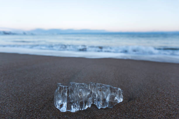 Ice on Barents Sea shore. Kola Peninsula winter landscape