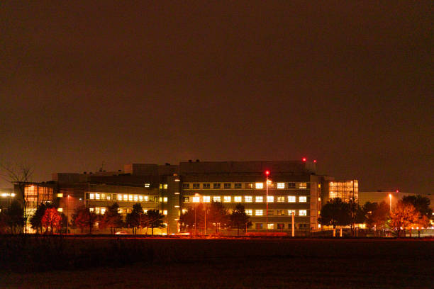 outside of a hospital at night