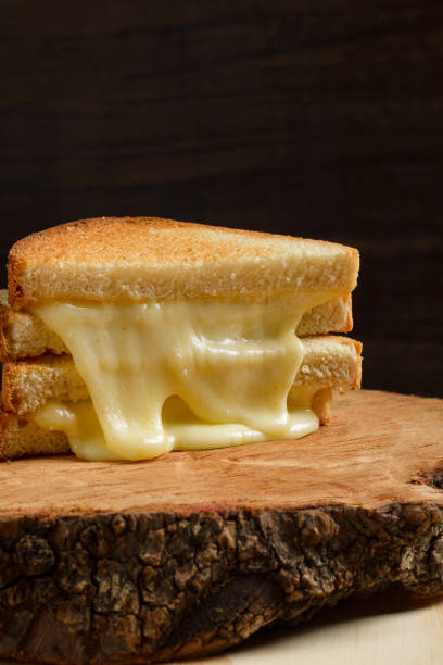 istock Grilled cheese sandwich on a rustic wooden plate on wooden table. 2193174879