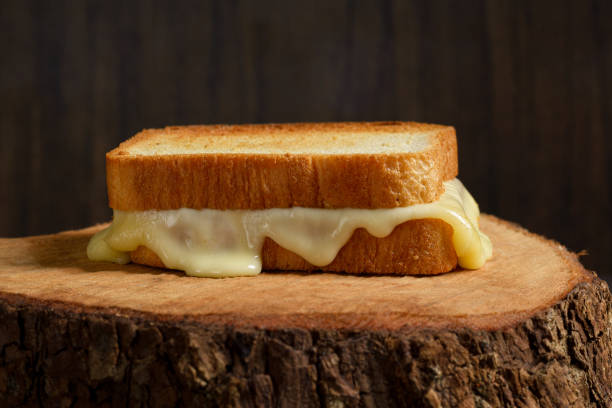 istock Grilled cheese sandwich on a rustic wooden plate on wooden table. 2193174888