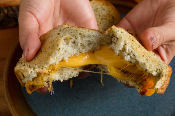 istock Female hands cutting a grilled cheese sandwich. 2193174897