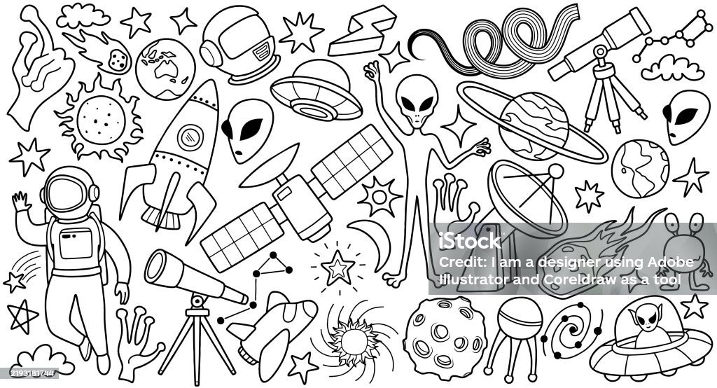 Space Element Vector Hand Drawn Outer Space Element Stock Illustration - Download Image Now ...