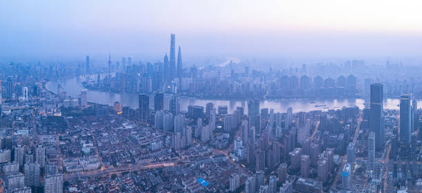 istock Panoramic Aerial view of shanghai at sunrise 2193183445