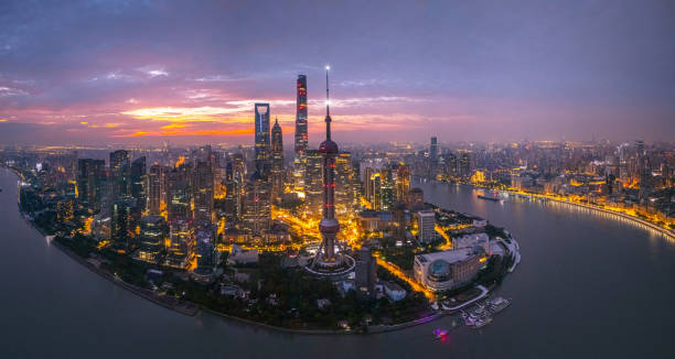 istock Panoramic Aerial view of shanghai at sunrise 2193183514