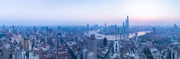 istock Panoramic Aerial view of shanghai at sunrise 2193183942