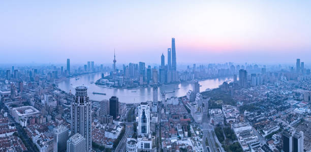 istock Panoramic Aerial view of shanghai at sunrise 2193184430