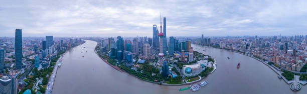 istock Panoramic Aerial view of shanghai skyline at sunrise 2193185519