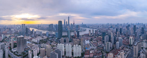 istock Panoramic Aerial view of shanghai at sunrise 2193185563