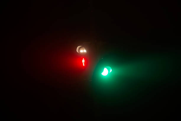 istock Trafic light in the night with mist. Red trafic light. Green trafic light. lights with fog. 2193186108
