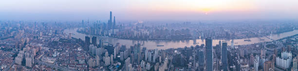 istock Panoramic Aerial view of shanghai at sunrise 2193187002