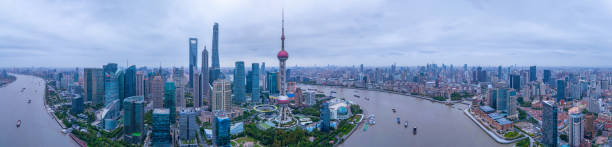 istock Panoramic Aerial view of shanghai skyline at sunrise 2193190388