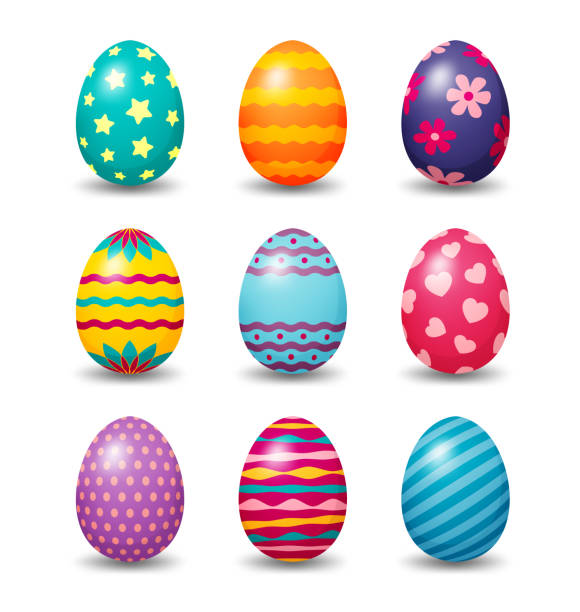 bildbanksillustrationer, clip art samt tecknat material och ikoner med easter eggs vector illustration set - påskägg
