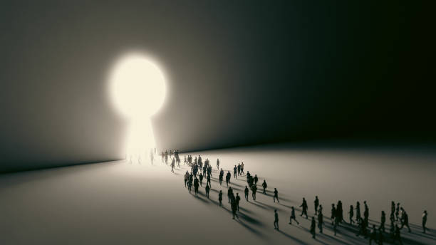 istock 3d render walking crowd people with a case to the opening gate with clearance 2193198192