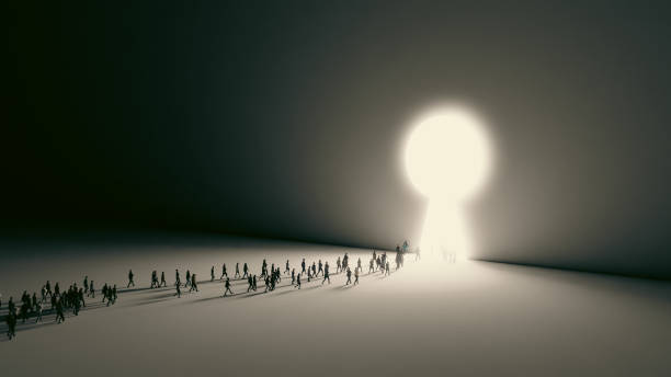 istock 3d render walking crowd people with a case to the opening gate with clearance 2193198194