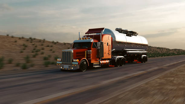 istock American style truck on freeway pulling load. Transportation theme. 3D illustration 2193198199